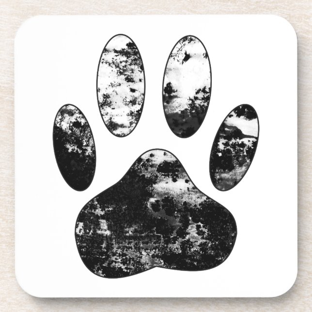 Schwarz-Weiß-Grunge Dog Paw Print Untersetzer (Vorderseite)