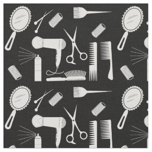 Schwarz-Weiß-Haarstylist-Muster Stoff