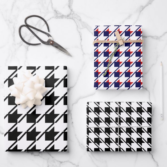 Schwarz-Weiß-Hahnentrittmuster Geschenkpapier Set (Vorderseite)