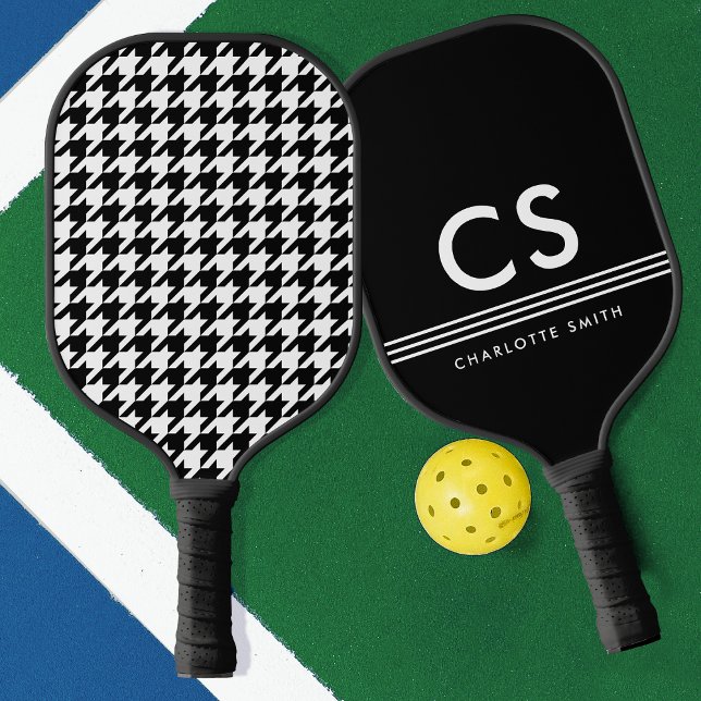 Schwarz-Weiß-Hahnentrittmuster-Monogramm Pickleball Schläger (Von Creator hochgeladen)
