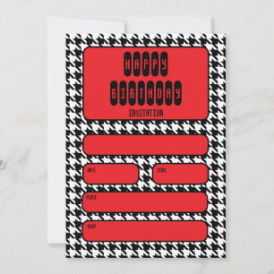 Schwarz-Weiß-Hahnentrittmuster Rot Geburtstag Einladung