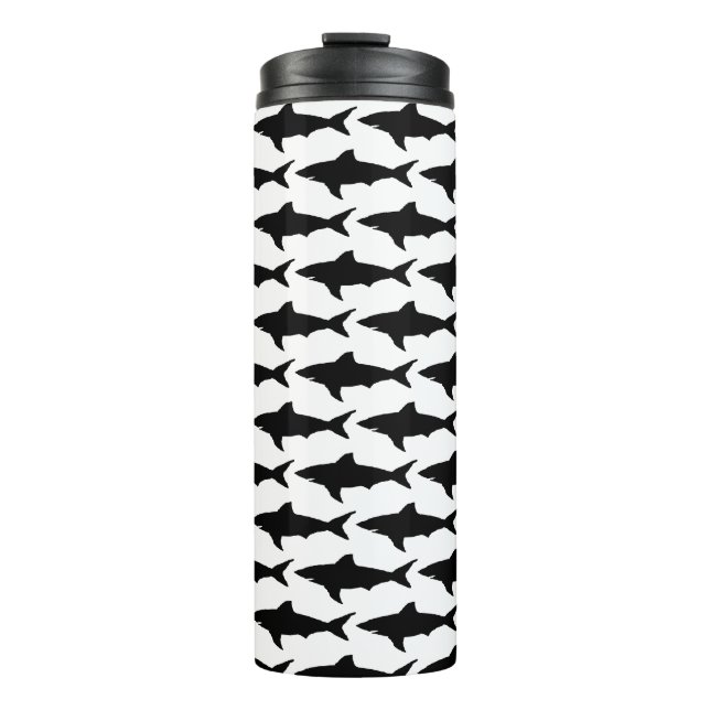 Schwarz-Weiß-Haifischfisch-Muster Thermal Tumbler Thermosbecher (Vorderseite)