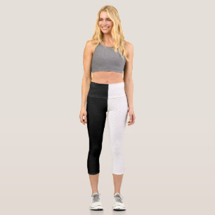 Schwarz-Weiß-Halbfarben-Streifen Capri Leggings