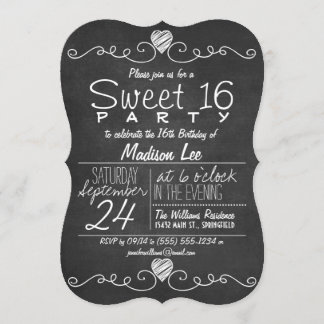 Schwarz-Weiß-Halbpension Rustikales Sweet 16 Party Einladung