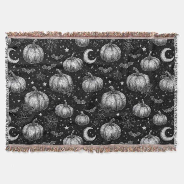 Schwarz-Weiß-Halloween-Kürbis, Bat, Spiderweb Decke (Vorderseite)