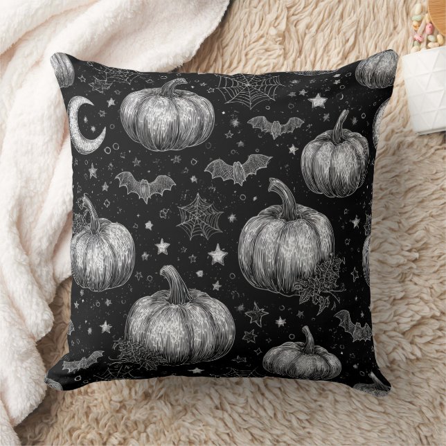 Schwarz-Weiß-Halloween-Kürbis, Bat, Spiderweb Kissen (Decke)