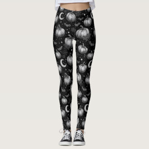 Schwarz-Weiß-Halloween-Kürbis, Bat, Spiderweb Leggings