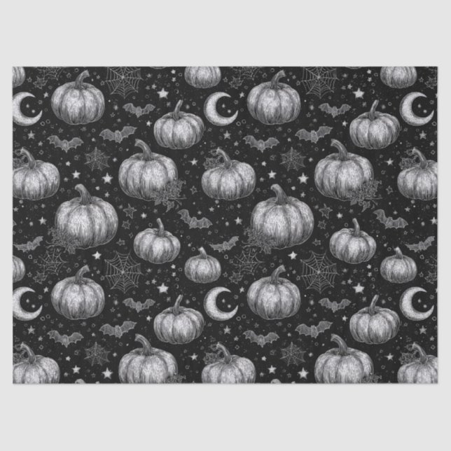 Schwarz-Weiß-Halloween-Kürbis, Bat, Spiderweb Seidenpapier (Vorderseite)
