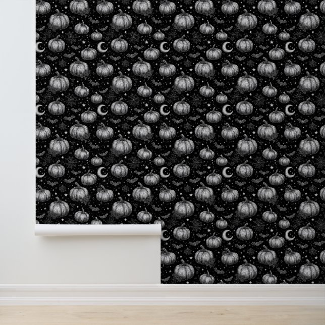 Schwarz-Weiß-Halloween-Kürbis, Bat, Spiderweb Tapete (Anwendung)