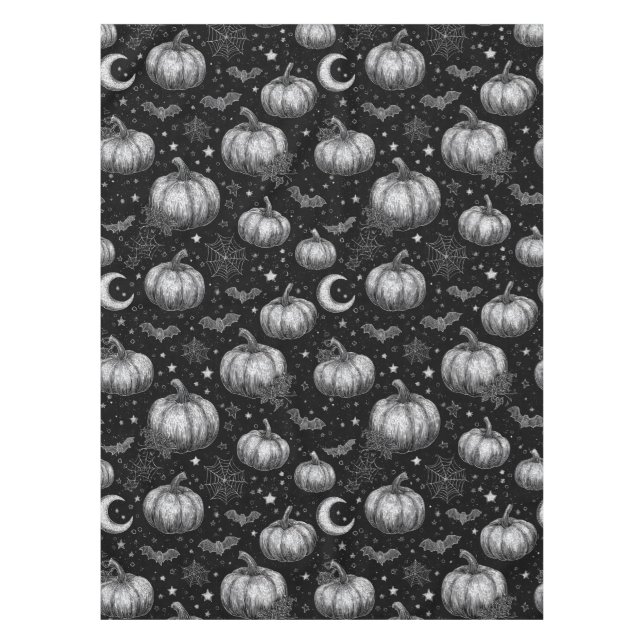 Schwarz-Weiß-Halloween-Kürbis, Bat, Spiderweb Tischdecke (Vorderseite)
