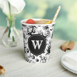 Schwarz-Weiß-Halloween-Monogramm Pappbecher