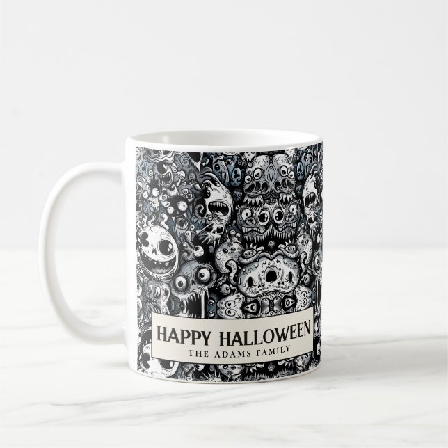 Schwarz-Weiß-Halloween-Monster Kaffeetasse (Links)