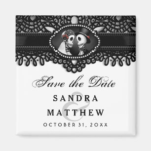 Schwarz-Weiß-Halloween-Skelette-Spitzen-Rett Magnet