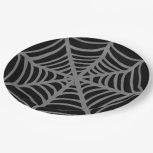 Schwarz-Weiß-Halloween-Spider-Webs Pappteller