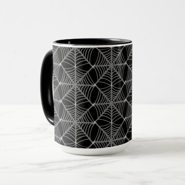 Schwarz-Weiß-Halloween-Spider-Webs Tasse (Vorderseite Links)