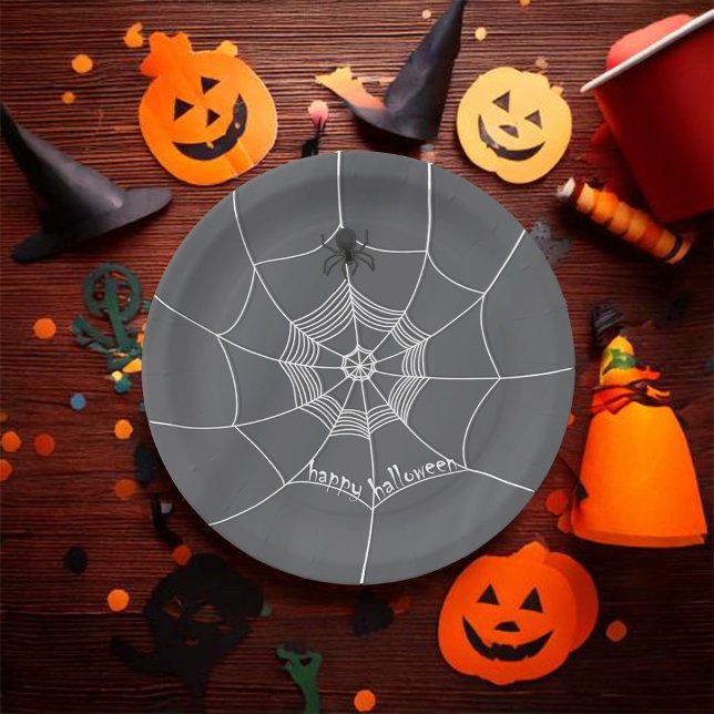 Schwarz-Weiß-Halloween-Spooky Custom Pappteller (Black and white party paper plate. )