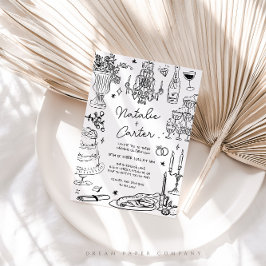 Schwarz-Weiß-Hand-Drawn-Whimsical-Hochzeit Einladung
