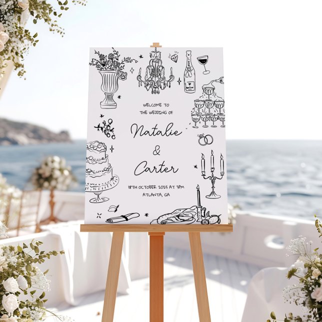 Schwarz-Weiß-Hand-Drawn-Whimsical-Hochzeit Poster (Von Creator hochgeladen)