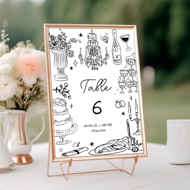 Schwarz-Weiß-Hand-Drawn-Whimsical-Hochzeit Tischnummer (Von Creator hochgeladen)