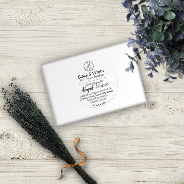 Schwarz-Weiß handgefertigte, hausgemachte Bath & B Runder Aufkleber (Von Creator hochgeladen)