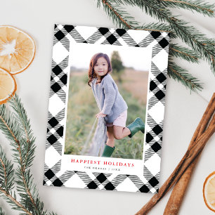 Schwarz-Weiß handGezeichnet Kariertes WeihnachtsFo Feiertagskarte