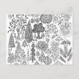 Schwarz-Weiß-Handgezeichnete Bäume Kunst Postkarte