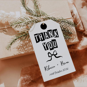 Schwarz-Weiß-Handgezeichnete Bow-Hochzeit Geschenkanhänger