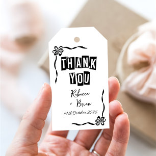 Schwarz-Weiß-Handgezeichnete Bow-Hochzeit Geschenkanhänger