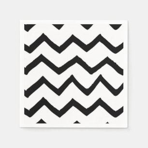 Schwarz-Weiß handgezeichnetes, gemaltes Chevron-Mu Serviette