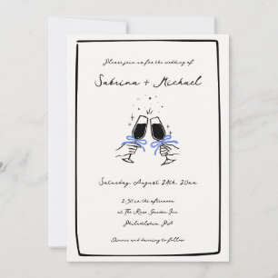 Schwarz-Weiß-Handgezogenes Glas-Hochzeit Einladung