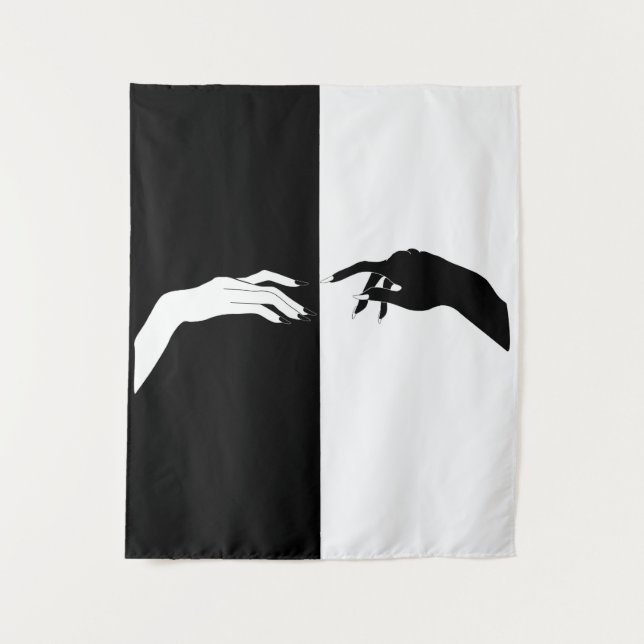 Schwarz-Weiß-Hands Moderne Kunst Wandteppich (Vorderseite)