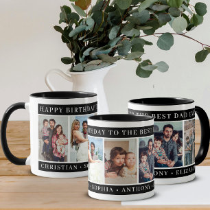 Schwarz-Weiß-Happy-Birthday-Dad-Fotocollage Kaffeetasse
