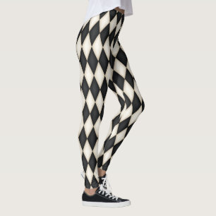 Schwarz-Weiß-Harlequin Diamond-Karo-Muster Leggings
