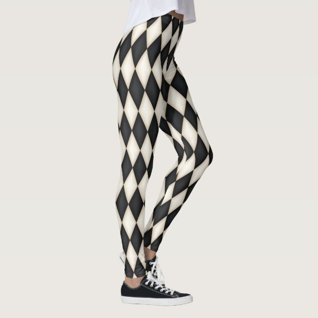Schwarz-Weiß-Harlequin Diamond-Karo-Muster Leggings (Rechts)