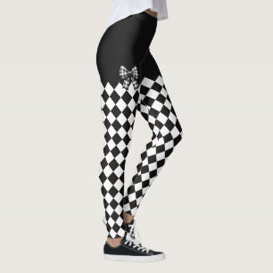Schwarz-weiß Harlequin Mad Hatter Halloween-Kostüm Leggings