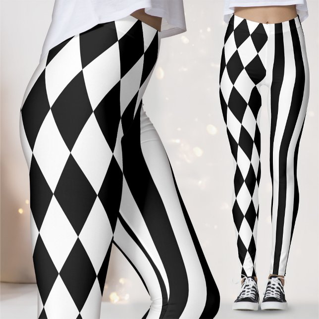 Schwarz-weiß Harlequin Men Jester Diamond Leggings (Von Creator hochgeladen)