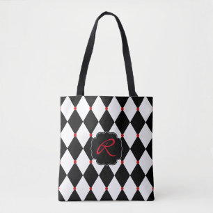 Schwarz-Weiß-Harlequin-Muster mit Monogramm