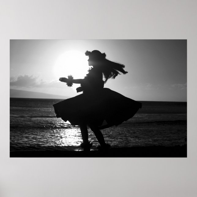 Schwarz-Weiß-Hawaiianische Hula-Tänzerin Poster (Vorne)