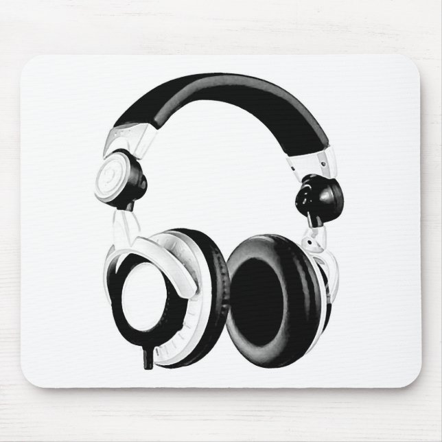Schwarz-Weiß-Headphone-Artwork Mousepad (Vorne)