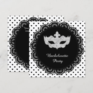 SCHWARZ-WEISS HEART BACHELORETTE MASQUERADE PARTY EINLADUNG