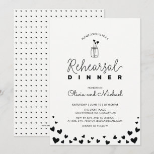 Schwarz & Weiß Hearts Probedinner-Einladung Einladung