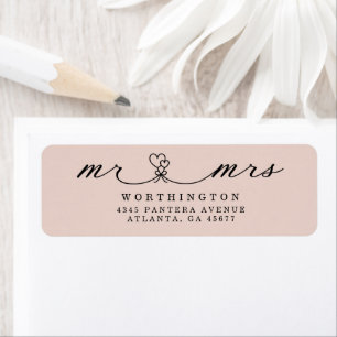 Schwarz-weiß Hearts Script Mr. & Mrs. Wedding Labe