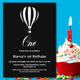 Schwarz-Weiß-Heißluftballon 1. Geburtstags-Party Einladung