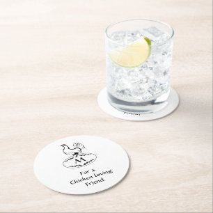 Schwarz-Weiß-Hen auf einem Monogramm-Ei Runder Pappuntersetzer