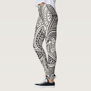 Schwarz-Weiß Henna-Muster Leggings