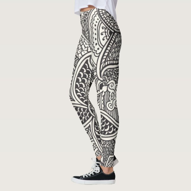 Schwarz-Weiß Henna-Muster Leggings (Links)