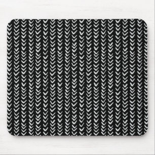 Schwarz-Weiß-Herringbone-Muster Mousepad