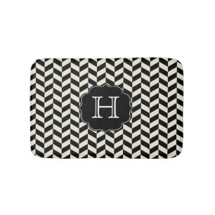 Schwarz-Weiß-Herringbone-Patrone mit Monogramm Badematte