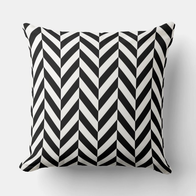 Schwarz/Weiß Herringbone PIllow Kissen (Vorderseite)