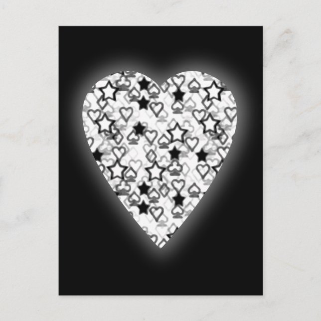 Schwarz-Weiß-Herz. Gemustertes Herzdesign. Postkarte (Vorderseite)